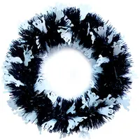 Halloween Atmosphere Hanging Halloween Wreath Decoration with Shiny White Ghost Black Tinsel Garlands