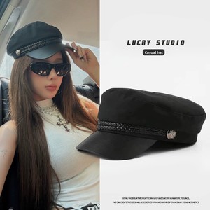Gorra de Estilo Coreano, Moda Retro Japonesa, Color Azul Marino, para Mujer, Primavera/Otoño, Moderna, Popular en Internet, de Poliéster/Algodón, con Estampado Serigrafiado - Product Image 1