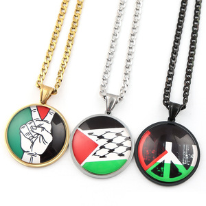Collar con la Bandera Palestina, Joyería con Gema del Tiempo, Colgante de Palestina Anti-Guerra y Paz, Cadena de Acero Inoxidable para Suéter - Product Image 1