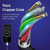 Cargador Usb Cable RTS 60W 3A 6ft Tipo-C Carga rápida USB C a USB C Cargador rápido para Samsung Galaxy