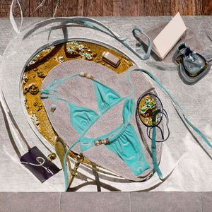 Nuevo Bikini Azul de Dos Piezas con Cuello Halter y Corte Alto, Teñido Liso, de Secado Rápido, Traje de Baño para Mujer - Product Image 3