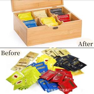 <b>Tea</b> Bag Storage <b>Box</b> Wooden Rectangular Compartmentalized Desktop Organizer With Flip Top Cover Natural Wood Color - Product Image 3
