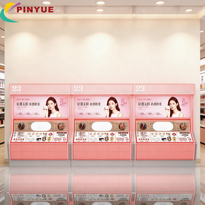 Comptoirs d'exposition muraux personnalisés roses pour cosmétiques avec éclairage LED, vitrine de vente au détail 3 unités pour les zones de test de produits de maquillage et de soins de la peau - Product Image 3