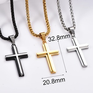Collier à pendentif double croix empilé pour femmes/hommes, couleur or, acier inoxydable, bijoux pour hommes - Product Image 3