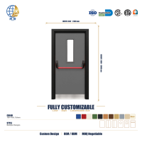Puerta de Salida de Emergencia Contra Incendios de Acero, Hoja Única, Barra Antipánico, Marco Completamente Soldado, Fabricada con CNC