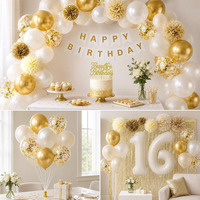 Kit de Décorations de Fête d'Anniversaire 16 Ans en Gros, Guirlande de Ballons Beige et Or avec Bannière et Décoration de Gâteau en Papier pour Décorations d'Anniversaire
