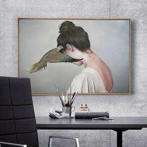 Ragazza e uccello vendita calda Wall Art Home Decor foto immagine stampa su tela pittura su tela con cornice interna - Product Image 2