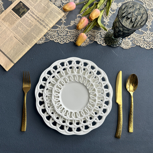 Assiette creuse en porcelaine fine SONYA, motif gaufré, style américain, pour desserts, vaisselle occidentale - Product Image 4