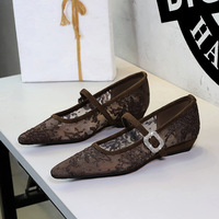Chaussures compensées à bout pointu en dentelle et maille, avec strass et bride unique, tendance automne