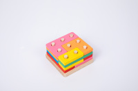 Bloques de Construcción Montessori para Bebés, Cuadrados, Juego de 4, Formas Geométricas, Tablero de Ensamblaje, Juguetes Educativos de Madera para el Desarrollo Intelectual