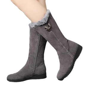 <span class=keywords><strong>Bottes</strong></span> d'hiver classiques noires à fourrure mi-mollet avec détail d'ornement métallique, semelle antidérapante, chaussures pour temps froid - Product Image 5