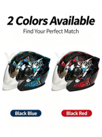 Casque de moto certifié 3C à double lentille avec feu arrière Graffiti