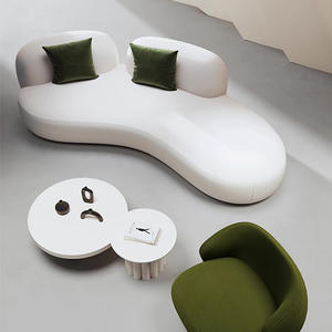 Sofá Curvo 403 de Lana de Cordero Crema, Esponja de Alta Densidad, Sofá de Oficina Cómodo con Patrón Abstracto - Product Image 3