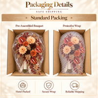 Buket Pengantin Buatan Warna Cokelat Oranye, Bunga Mawar Sutra dan Peony Campuran, Buatan Tangan, Realistis, Vintage, Rustic untuk Pernikahan