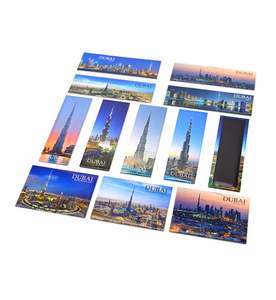 Aimant de réfrigérateur rectangulaire en fer blanc personnalisé Tour Burj Khalifa, souvenir de Dubaï en métal - Product Image 1