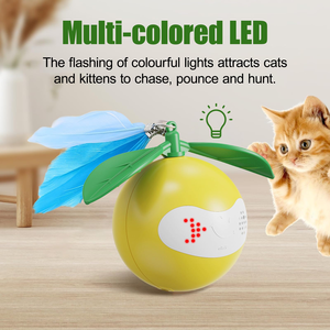 <b>Interactive</b> Lemon-Shaped <b>Cat</b> <b>Toy</b> Smart Automatic Rolling Ball with Feather & Sound Pet <b>Toy</b> for Boredom Anxiety Relief - Product Image 3