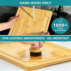 Ensemble de 3 planches à découper en bambou épais, grandes planches à découper en bois avec rainure pour les jus, double face, réversibles, planches de <span class=keywords><strong>cuisine</strong></span> organiques - Product Image 4