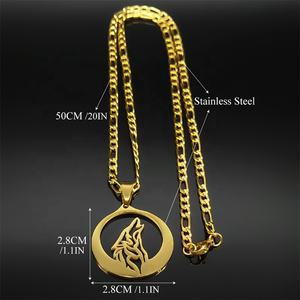 Kalung liontin <span class=keywords><strong>Skyrim</strong></span> Howl fashion hip hop pria liontin hewan emas baja tahan karat liontin serigala grosir - Product Image 2