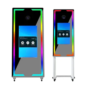 Rossmine Portable Touch Screen Selfie Magic Mirror Photo Booth With Led Strip Light Mirror For Party And Wedding