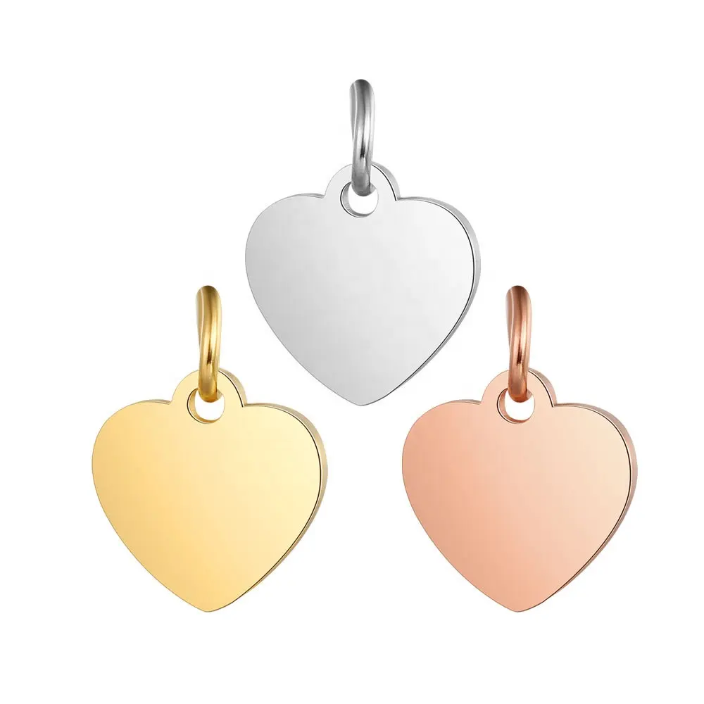 DIY Jewelry Mirror Polished Stainless Steel 3 Colors Heart Shaped Charms With Jump Ring For DIY Jewelry Making Accessories