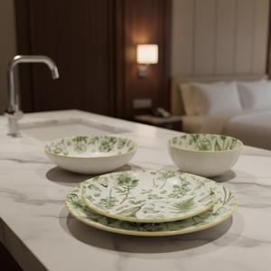 <span class=keywords><strong>Service</strong></span> de vaisselle en céramique classique 24 pièces, élégant, avec motifs de feuilles en relief, assiettes et bols, imprimé floral botanique <span class=keywords><strong>vert</strong></span> - Product Image 4