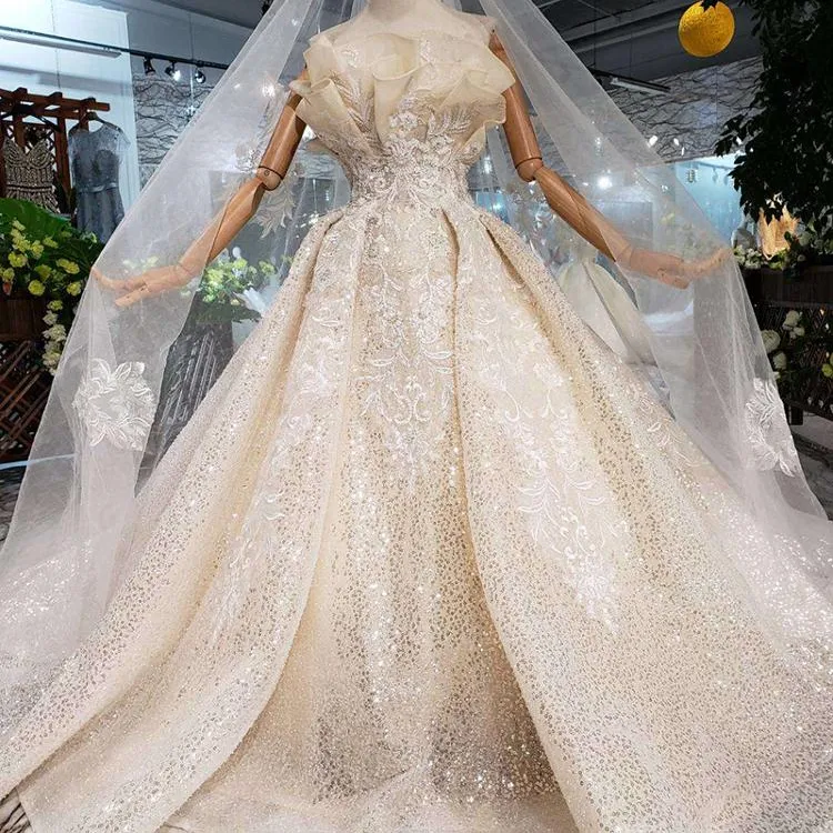 LS11503 Jancember Sexy Pattern Đính Cườm Dài Train Wedding Gown Dress Bridal