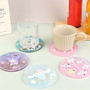 Logo personalizzato acrilico sabbie mobili sottobicchiere antiscivolo Silicone liquido Glitter olio acqua Sparkle caffè tappetino portabicchieri per auto tappetino portabicchieri - Product Image 1