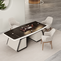 Table Basse de Bureau Commerciale Extensible Moderne Haut de Gamme, Plateau en Placage de Bois Foncé, Base Stable et Épaisse, Rectangulaire