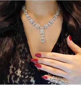HIBRIDE New Arrival Water Drop Clear Cubic Zirconia Nigerian <b>Jewelry</b> <b>Sets</b> <b>Women</b> Bridal Square Shape Necklace Earring <b>Set</b> N-1047 - Product Image 5