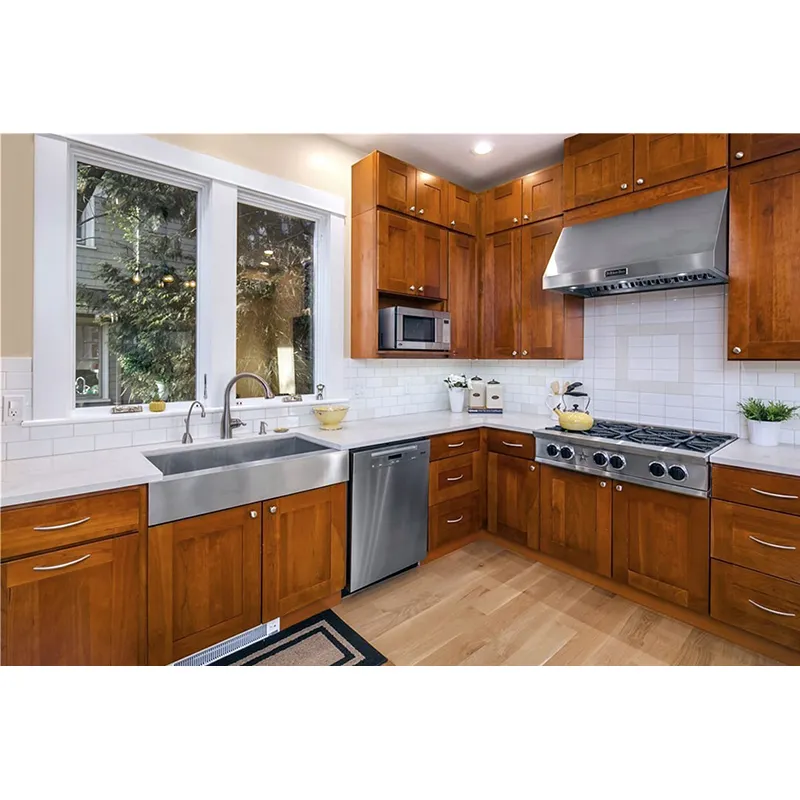 Customized Solid Wood Cherry Shaker Doors Modular Granite Kitchen Island Cabinets Designs