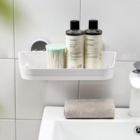 Adhésif mural, dure longtemps, en ABS, sans perçage, support suspendu pour shampooing, conception de Drainage, étagère de douche, panier plat, caddie
