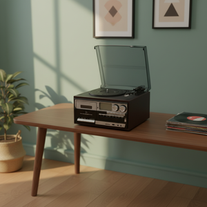 Lecteur de disques vinyles rétro 3 vitesses avec haut-parleurs stéréo intégrés, lecteur de CD, lecteur de cassettes, lecteur USB et lecteur de vinyles tout-en-un - Product Image 3