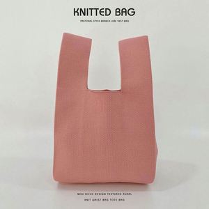 Bolso de Mano Personalizado de Punto Liso, Bolso Pequeño con Nudo en la Muñeca, Bolso Tote de Ganchillo Sólido para Mujer - Product Image 6