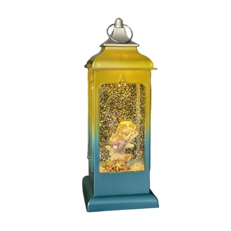 Gran oferta, luz LED blanca cálida, dibujos animados, cristal antiguo, decoración del hogar, regalo familiar, lámpara de linterna de agua con purpurina cuadrada de Navidad