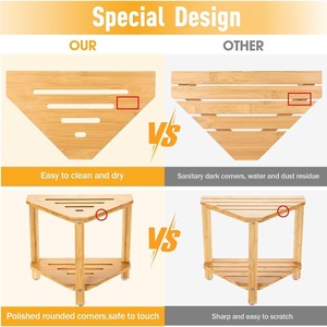 Bamboo Corner <b>Shower</b> Stool 14.5x12x13.25 Inch Two Tier <b>Storage</b> <b>Rack</b> Non Slip Feet Bathroom Shelf Natural Wood Color - Product Image 4
