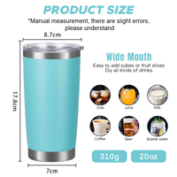 Mug de voyage isotherme à double paroi 20 oz avec logo personnalisé, revêtement poudré, en acier inoxydable, idéal pour la gravure laser