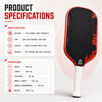 Raquette de pickleball GEN4 entièrement en mousse, fibre de carbone T700 pressée à chaud, finition mate 16 mm, directement de l'usine