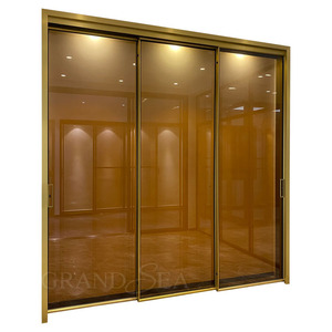 <span class=keywords><strong>Porte</strong></span> <span class=keywords><strong>coulissante</strong></span> moderne en verre et aluminium à trois rails automatiques dorée - Product Image 2