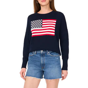 Vente en gros 100% coton <span class=keywords><strong>pull</strong></span> marine pour femmes avec motif <span class=keywords><strong>drapeau</strong></span> américain col rond broderie personnalisée <span class=keywords><strong>drapeau</strong></span> de haute qualité OEM/ODM - Product Image 2