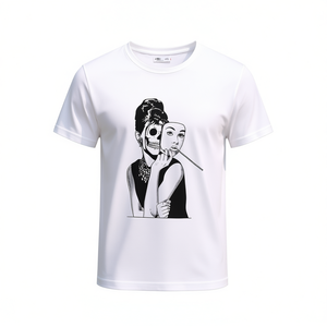 T-shirt con grafica Lady Skull bianca unisex per adulti, taglia media, girocollo, manica corta, abbigliamento promozionale - Product Image 1