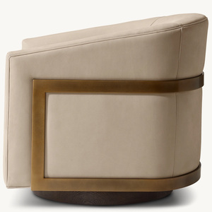 Fauteuil pivotant moderne Rhoohill de style américain en métal, fauteuil de salon, fauteuil de chambre à coucher en lin blanc, fauteuil de détente - Product Image 6