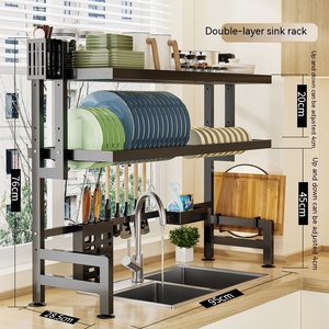 Égouttoir à vaisselle de cuisine en acier inoxydable bon marché Égouttoir à vaisselle à 2 niveaux Égouttoir à couverts égouttoir à vaisselle sur lavabo - Product Image 1