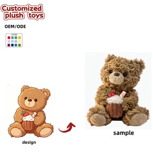 Peluche Ours en Peluche Personnalisée OEM/ODM - Ours Brun Moelleux avec <span class=keywords><strong>Accessoire</strong></span> Muffin Fraise - Product Image 1