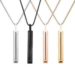 Customizable LOGO Box Chain Stainless Steel Whistle Stress Relief Anxiety Meditation Positive Thinking Breath Pendant Necklace