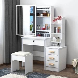 Meuble de Rangement Élégant et Coiffeuse Combinée pour Chambre Moderne, Assemblage en Une Seule Pièce avec Miroir Amovible et Étagères - Product Image 5