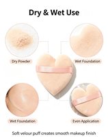 Puff Rias Wajah Heart Velvet dengan Tali Jari, untuk Bedak Tabur, Foundation, dan Pengaturan Rias Wajah, Alat Kecantikan Berkualitas Tinggi