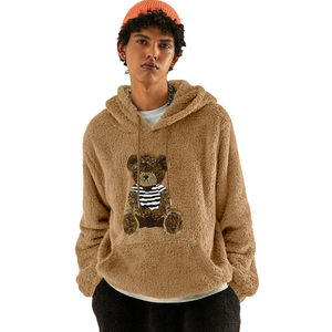 <span class=keywords><strong>Felpa</strong></span> autunnale con cappuccio da uomo in velluto personalizzato orsacchiotto ricamato in ciniglia <span class=keywords><strong>felpa</strong></span> con cappuccio carino orso soffice pelliccia sintetica foderata - Product Image 1