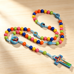 Chapelet catholique pour enfants avec médaille en bois et perles en pierre naturelle Saint Antoine de Padoue - Product Image 2