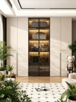 Armoire murale complète en bois composite à panneaux plats sans rainures, avec tiroirs dissimulés, grand espace de rangement intérieur et miroir