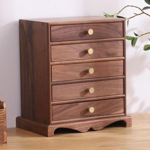 New home-use black <b>walnut</b> wood multi-drawer <b>cabinet</b> storage box, desktop multi-layer jewelry box, solid wood storage <b>cabinet</b>. - Product Image 3